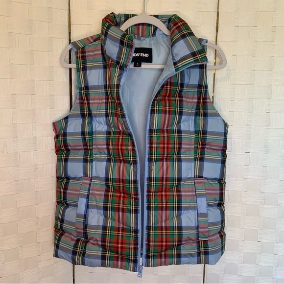 Land’s End Plaid Puffer Vest Holiday colors women’s size small - Picture 7 of 13